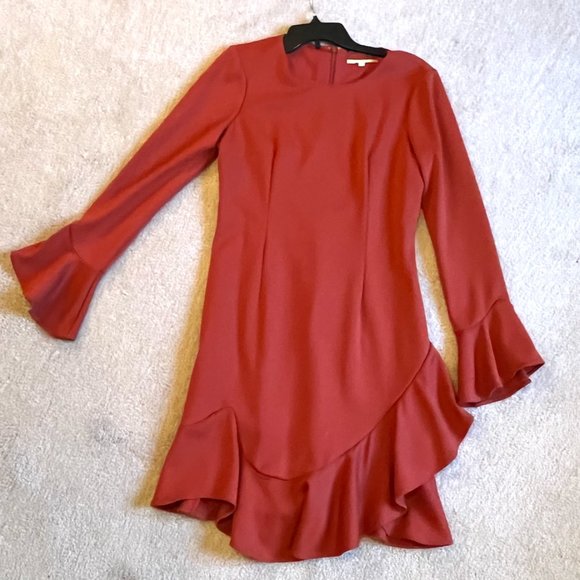 EUC Gianni Bini long sleeve dress w/ruffles, burnt orange, sz 8 - Picture 5 of 15